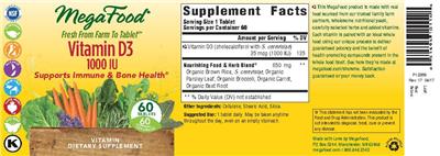 Photo of the MegaFood Vitamin D3 1000 IU label