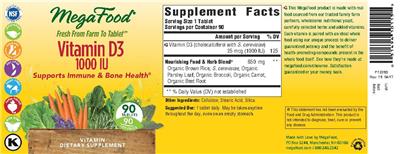 Photo of the MegaFood Vitamin D3 1000 IU label