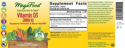 Photo of the MegaFood Vitamin D3 2000 IU label