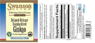Photo of the Swanson Ultra Delayed-Release Standardized Ginkgo 120 mg label