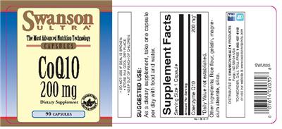 Photo of the Swanson Ultra CoQ10 200 mg label