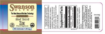 Photo of the Swanson Ultra Albion Chelated Zinc 30 mg label