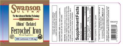 Photo of the Swanson Ultra Albion Chelated Ferrochel Iron 18 mg label