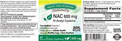 Photo of the Health Thru Nutrition Naturally NAC 600 mg label