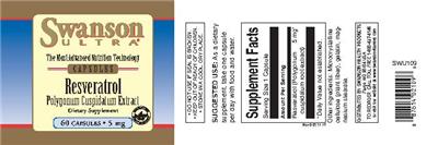 Photo of the Swanson Ultra Resveratrol Polygonum Cuspidatum Extract 5 mg label