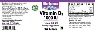 Photo of the Bluebonnet Vitamin D3 1000 IU label