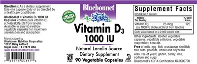 Photo of the Bluebonnet Vitamin D3 1000 IU label