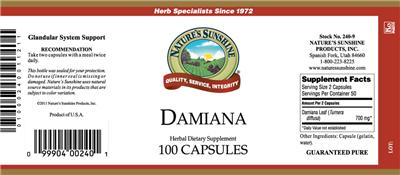 Photo of the Nature's Sunshine Damiana label