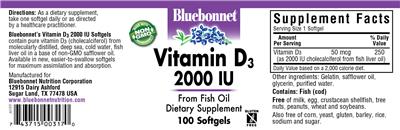 Photo of the Bluebonnet Vitamin D3 2000 IU label