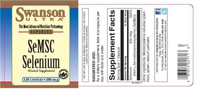 Photo of the Swanson Ultra SeMSC Selenium 200 mcg label
