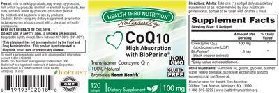 Photo of the Health Thru Nutrition Naturally CoQ10 100 mg label