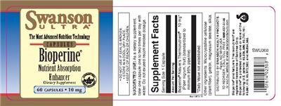 Photo of the Swanson Ultra Bioperine 10 mg label