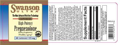Photo of the Swanson Ultra High Potency Pregnenolone 25 mg label