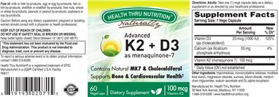 Photo of the Health Thru Nutrition Naturally Advanced K2 + D3 label