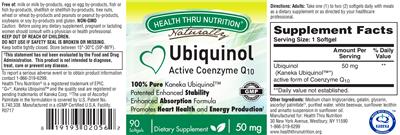 Photo of the Health Thru Nutrition Naturally Ubiquinol 50 mg label