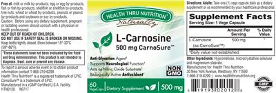 Photo of the Health Thru Nutrition Naturally L-Carnosine 500 mg label