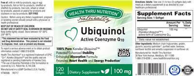 Photo of the Health Thru Nutrition Naturally Ubiquinol 100 mg label