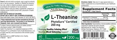 Photo of the Health Thru Nutrition Naturally L-Theanine 200 mg label