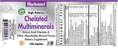 Photo of the Bluebonnet High Potency Chelated Multiminerals label