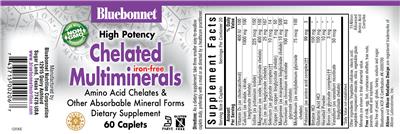 Photo of the Bluebonnet High Potency Iron Free Chelated Multiminerals label