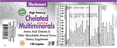 Photo of the Bluebonnet High Potency Iron Free Chelated Multiminerals label