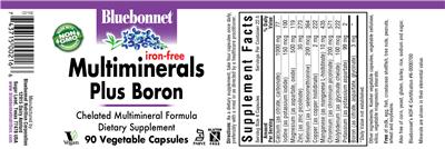 Photo of the Bluebonnet Iron-Free Multminerals Plus Boron label