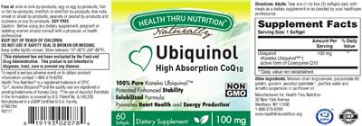 Photo of the Health Thru Nutrition Naturally Ubiquinol 100 mg label