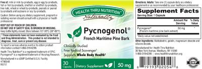 Photo of the Health Thru Nutrition Naturally Pycnogenol 50 mg label