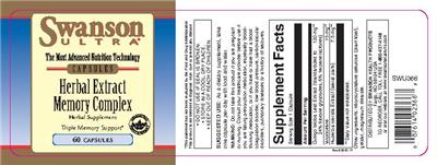 Photo of the Swanson Ultra Herbal Extract Memory Complex label