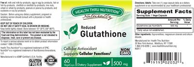Photo of the Health Thru Nutrition Naturally Reduced Glutathione 500 mg label