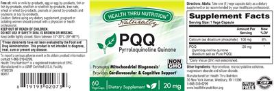 Photo of the Health Thru Nutrition Naturally PQQ 20 mg label