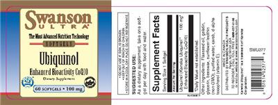 Photo of the Swanson Ultra Ubiquinol 100 mg label