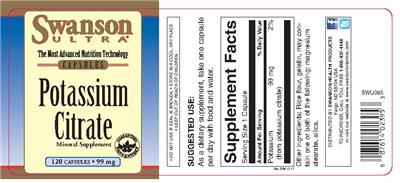 Photo of the Swanson Ultra Potassium Citrate 99 mg label