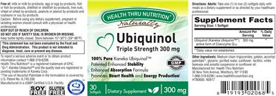 Photo of the Health Thru Nutrition Naturally Ubiquinol 300 mg label