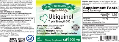 Photo of the Health Thru Nutrition Naturally Ubiquinol 300 mg label