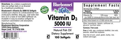 Photo of the Bluebonnet Vitamin D3 5000 IU label
