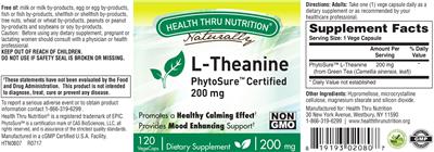 Photo of the Health Thru Nutrition Naturally L-Theanine 200 mg label