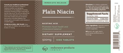Photo of the Endurance Products Company Plain Niacin 500 mg label