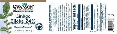 Photo of the Swanson Premium Brand Ginkgo Biloba 24% 60 mg label