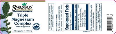 Photo of the Swanson Premium Brand Triple Magnesium Complex 400 mg label