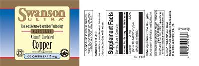 Photo of the Swanson Ultra Albion Chelated Copper 2 mg label