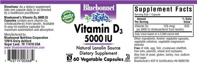 Photo of the Bluebonnet Vitamin D3 5000 IU label