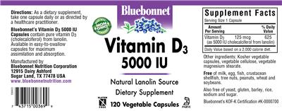 Photo of the Bluebonnet Vitamin D3 5000 IU label