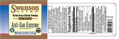Photo of the Swanson Ultra Anti-Gas Enzyme 123 mg label