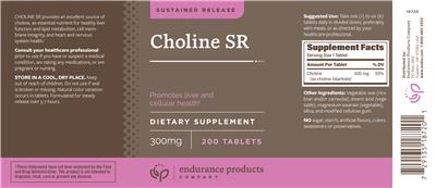 Photo of the Endurance Products Company Choline SR 300 mg label