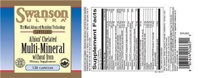 Product label for Albion Chelated Multi-Mineral without Iron