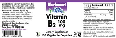 Photo of the Bluebonnet Vitamin B2 100 mg label