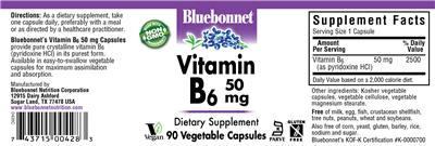 Photo of the Bluebonnet Vitamin B6 50 mg label