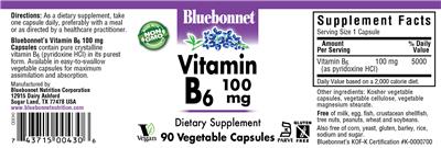 Photo of the Bluebonnet Vitamin B6 100 mg label