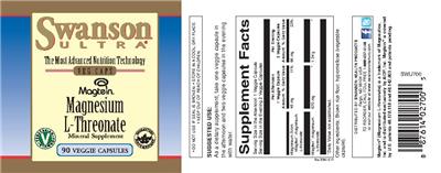 Photo of the Swanson Ultra Magtein Magnesium L-Threonate label